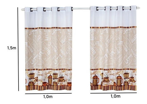 Imagem 2 de 6 de Cortina Cozinha Tecido Oxford Estampado C/ Lhos 2,00 X 1,50m