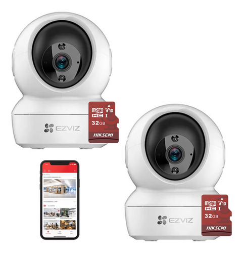 Kit Video Vigilancia 2 Cámara Ezviz Ip Pt 4mp 2k Audio De Dos Vias Memoria 32gb Cs-h6c-4mp