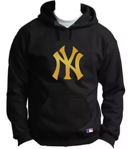 Buzo Canguro Yankees Logo Mlb Beisbol Negro Dorado Infantil