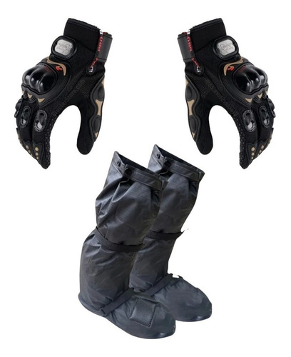 Botas Impermeables Moto Con Suela + Guantes Protección 