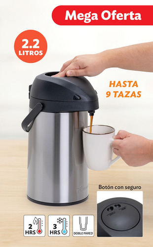 Termo Grande Doble Pared Café Caliente Agua Fría 2.2 Litros