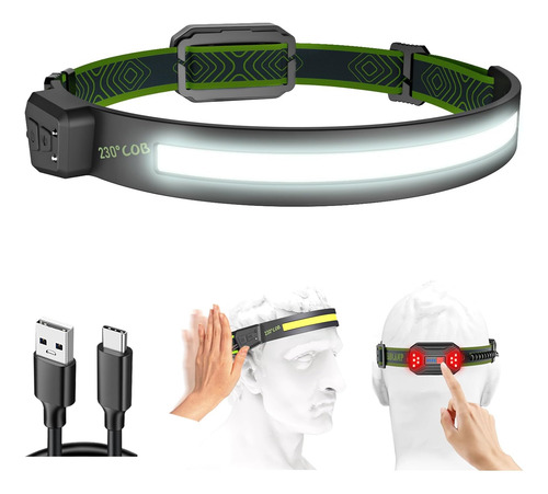 Linterna Frontal Recargable, 1000lm Haz Ancho, Sensor De Mov