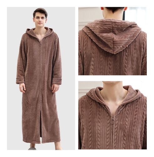 C -albornoz Con Capucha Y Cremallera, Camisón De Franela,