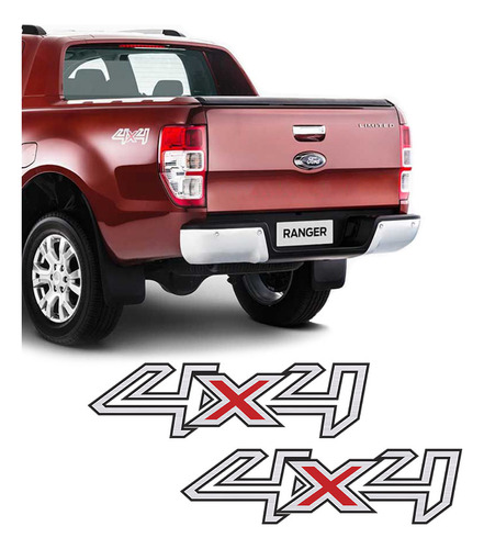 Par De Adesivos Laterais 4x4 Ford Ranger 2013 14 15 16 Prata