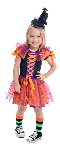 Fantasia Bruxinha Infantil Roxa Laranjahalloween