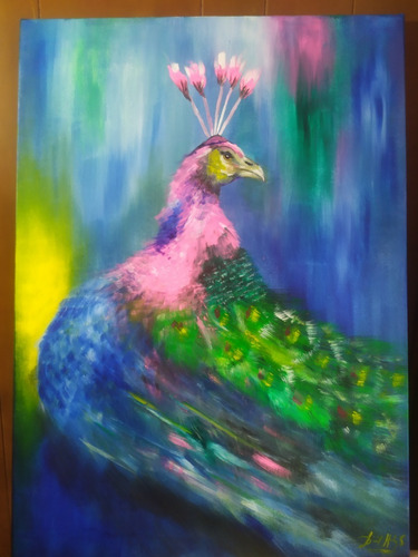 Cuadro Pintura Acrílica Pavo Real 50x70 Cm