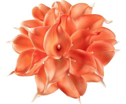 20 Flores Artificiales De Latex Real Al Tacto Color Coral