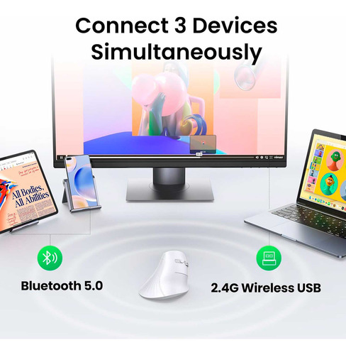 Mouse Ugreen Wireless 2.4ghz & Bt Vertical Mu008 White 45759
