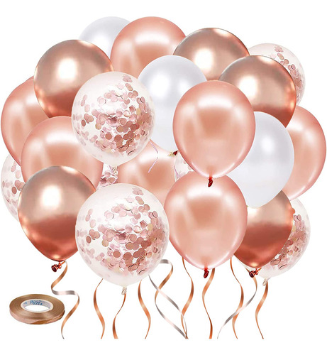 Globos De Confeti De Oro Rosa, Paquete De 50 Globos Blancos