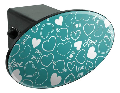 Cute Hearts Love Pattern On Teal Turquoise Oval Tow Trailer 