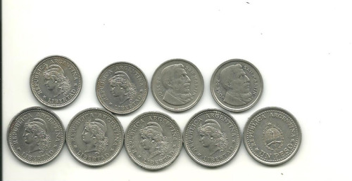 Lote:9 Monedas Argentinas  Un Peso Y 50 Centavos