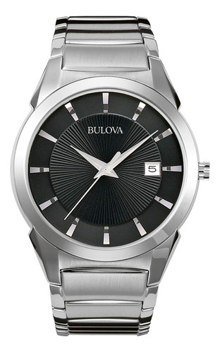 Reloj Bulova Classic Acero Plateado Fondo Negro Hombre Color de la correa Plata