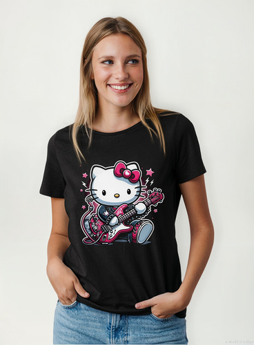 Playera Negra Mujer Hello Kitty Rocker