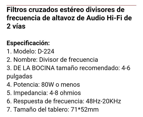 2 Unidades Crossover Divisor De Frecuencia 80watt 2 Vías