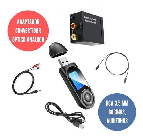 Set Convertidor Audio Óptico Bluetooth Hifi 3.5mm Audífonos