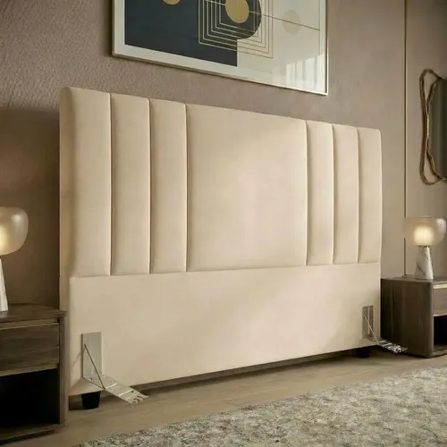 Cabeceira Estofada Listra Cama Box Casal 1,40 Linha Premium Bege