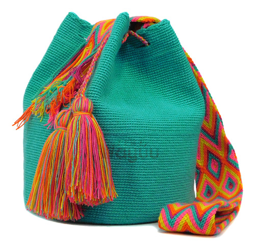 Mochila Wayuu Unicolor Aguamarina Grande Original