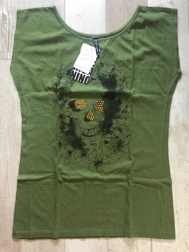 Remera Verde Militar Americanino Con Tachitas Doradas Nueva