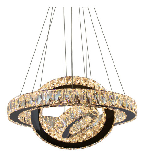 Imagem 4 de 10 de Lustre Pendente Cristal K9 Led 3 Anéis C/ Controle Remoto