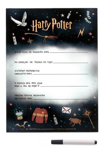 Quadro De Recados Para Mesa C/ Caneta Desejos - Harry Potter
