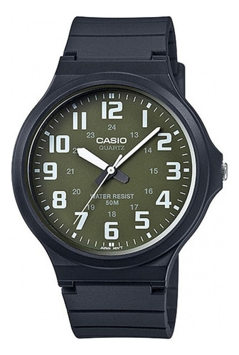 Relógio de pulso Casio MW-240-1E2V com corria de resina cor preto - fondo verde