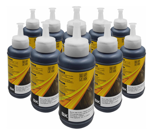 Kit 10 Botella Tinta Compatible 100ml Negro Inyección Tinta