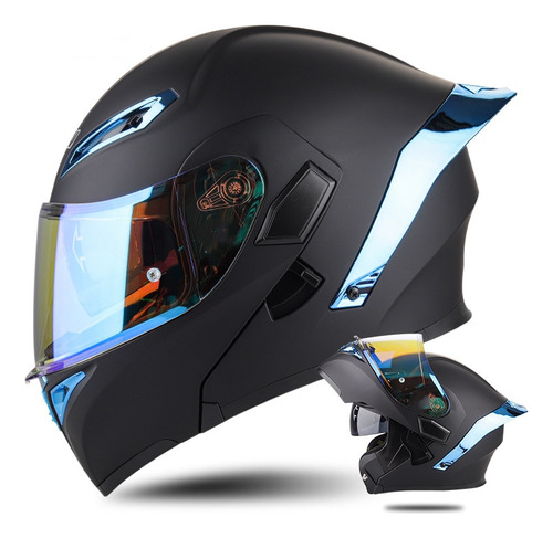 Casco De Moto Con Doble Espejo, Cara Completa, Negro, Unisex