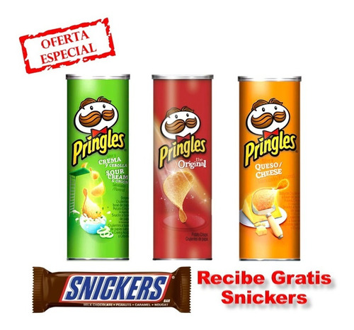 Oferta 3 Papas Pringles Gratis Snickers - Kg a $250