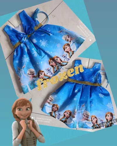  Vestido Niña Rotondo Ana Y Elsa Frozen Temática Cumpleaños