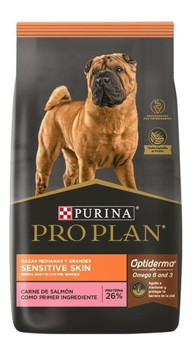 Alimento Pro Plan OptiDerma Sensitive Skin Adult para perro adulto de raza mediana y grande sabor salmón y arroz en bolsa de 3 kg