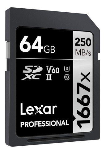 Imagen 2 de 3 de Memoria Sd Lexar Profesional 64gb 250mbs 1667x U3 C10 Uhs-ii
