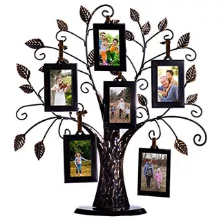 Family Tree Picture Frame Stand With 6 Hanging Photo Pi...