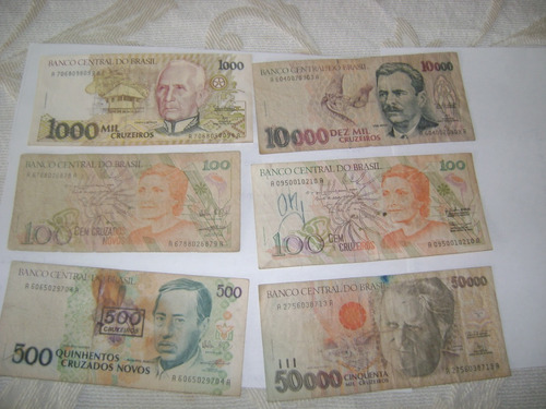 6 Billetes Brasil 100,1000,10000, 50000 Cruzeiros S Xvii-50
