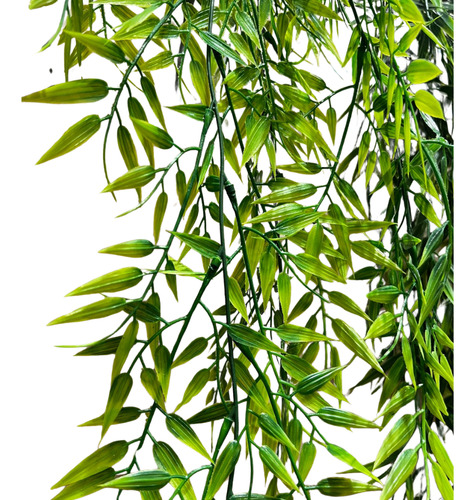Kit 2 Pendentes Planta Artificial Decoração Folha De Bambu Cor Verde