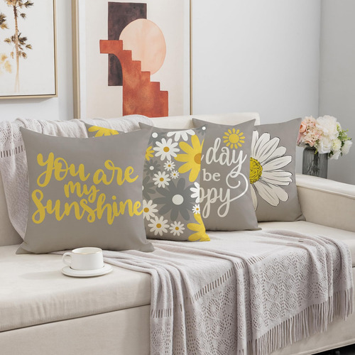 Fundas De Almohada Modernas De Color Gris Con Estampado Flor