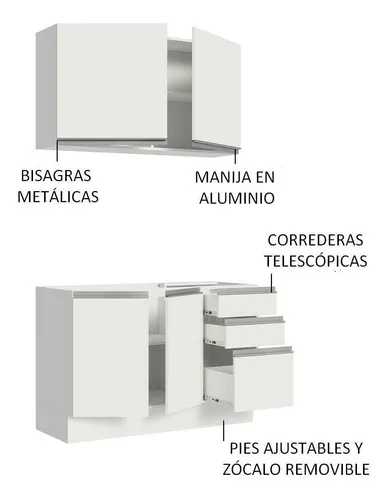 Cocina Integral Madesa Glamy Sin Mesón De Acero Con 120 Cm