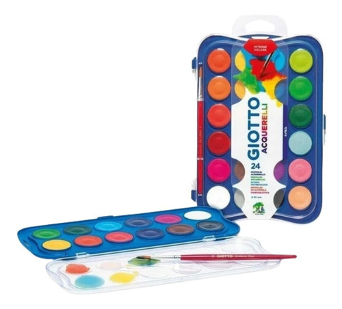 Imagen 2 de 3 de Acuarela Giotto X24 Pastillas + Pincel / Estuche Rígido