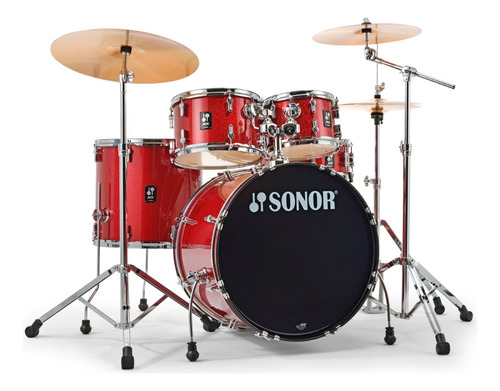 Sonor Aqx Stage Bateria 5 Cuerpos Bombo 22 Fierros Platillos Color Red moon sparkle