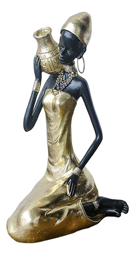 Elegante Escultura De Dama Africana Para 21,5x12x12cm
