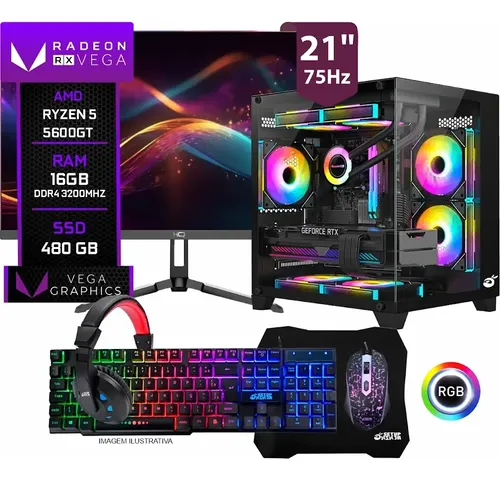Pc Gamer Completo Ryzen 5 5600gt 16gb Ddr4 Ssd 480gb 480 Gb 16 Gb