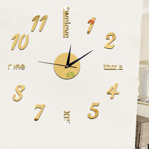 Reloj De Pared 3d Con Números De Espejo, Letras, Decoración