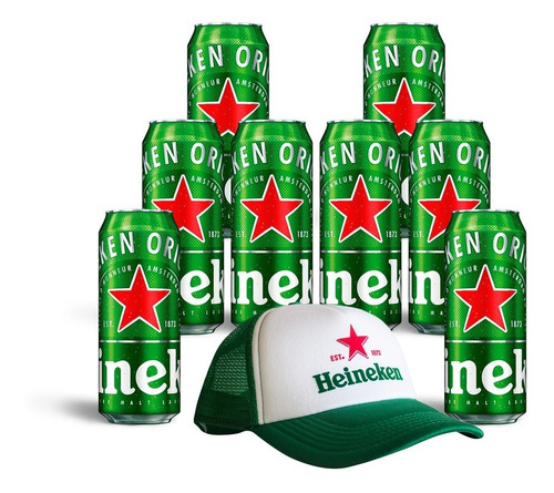 Cerveza Combo X8 Latas Heineken 710 + Gorra Heineken Trucker