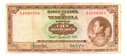 Billete De 100 Bs Agosto 1971 A7