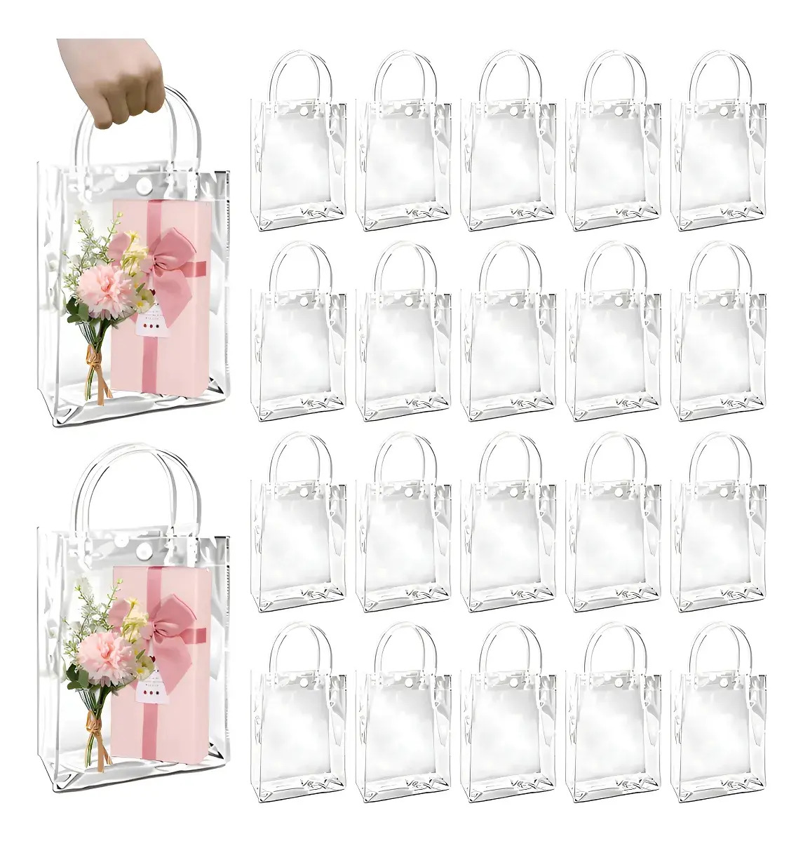 Pack de 20 Bolsas de Regalo Transparentes de PVC con Asa para Bodas y Fiestas