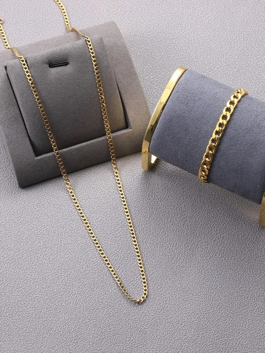 Set De Cadena Y Esclava Cubana Para Hombre, Acero Inoxidable