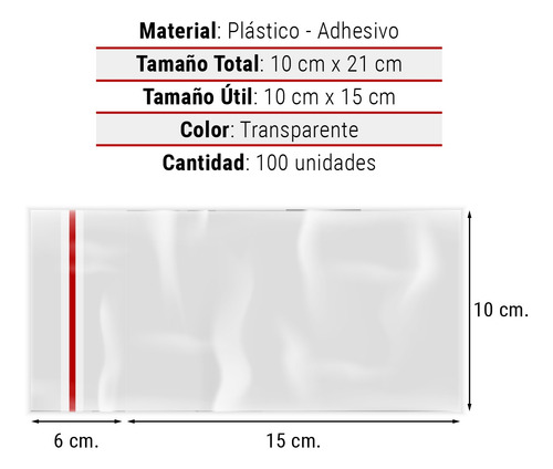 Imagen 4 de 10 de Bolsa Celofán Transparente 100 Unds 10x21 Cm Con Adhesivo
