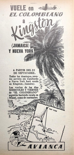 Avianca Aviación Antiguo Aviso Publicitario De 1950 