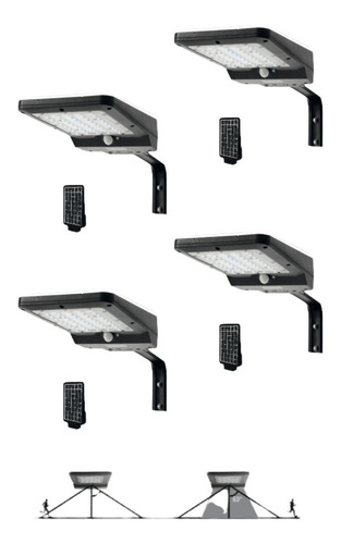 Pack4 Lampara Luminario Solar Fijo Suburbano 15w 7000k 1600l