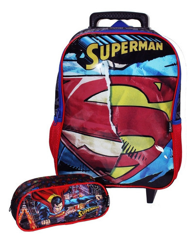 Kit Mochila Super Homem Superman Rodinhas Estojo Infantil
