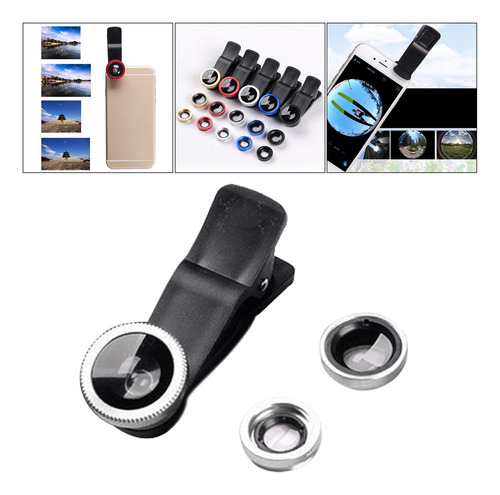 3 En 1 Lente De Ojo De Pez 0.67x Lente Gran Angular Plata